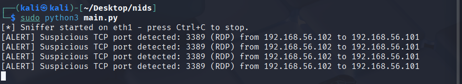NIDS alert for TCP 3389 (RDP)