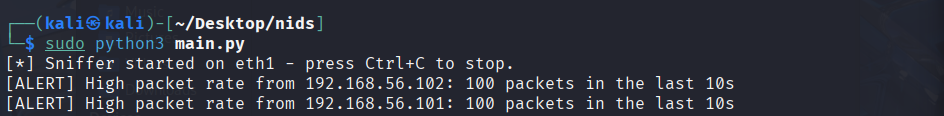 NIDS: high packet rate alerts
